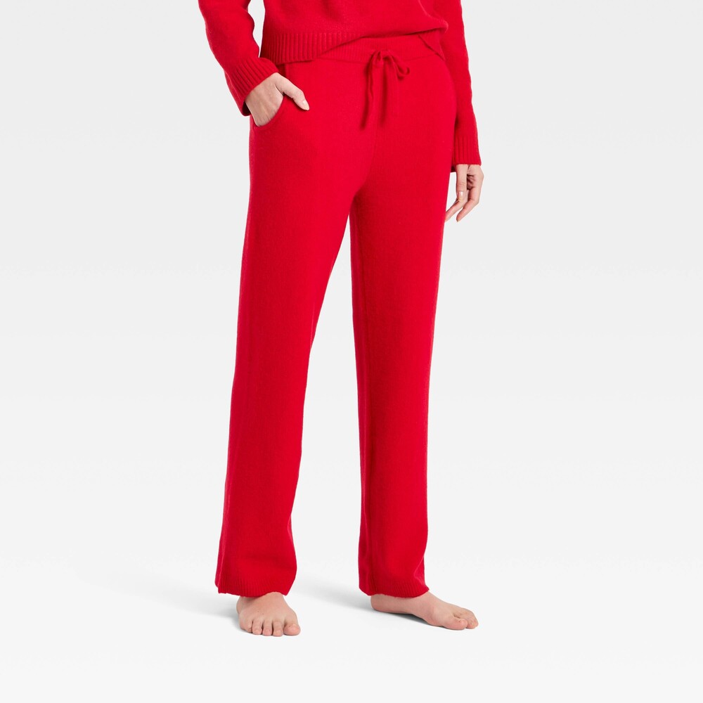 Women's Mid-Rise Cozy Knit Ankle Pull-On Pants - Universal Thread™ Red L